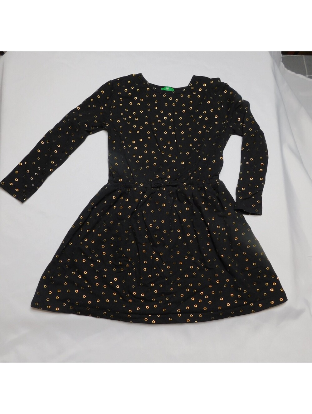 Dip Girls Black Long Sleeve Dress Size S 6-7 Gold Glitter Polka Dot Holiday